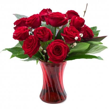 12 Red Roses in a Vase
